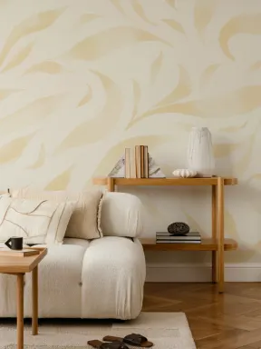 Papier Peint Panoramique aquarelle jaune - Feuilles flottantes