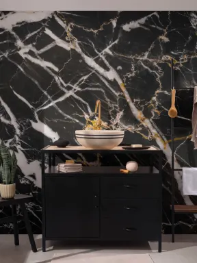 Black, White & Gold Dark Marble Effect Wallpaper Mural