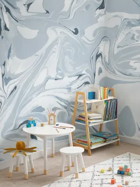 Mural Papel Pintado Efecto Mármol Azul a la Deriva