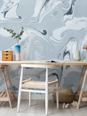 Drift Blauw Gemarmerd Behang Muurschildering