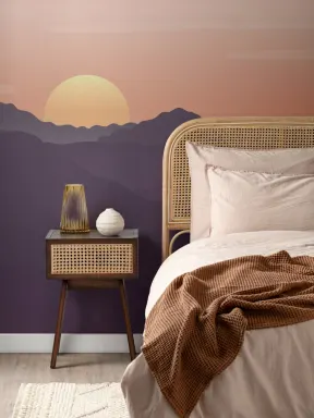 Rød Illustrert Landskap Solnedgang Fototapet