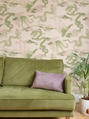 Papier peint vert du dragon chinois et du phénix