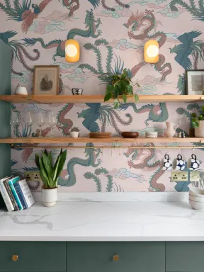 Papier peint coloré du dragon chinois et du phénix