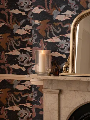 Fond d'écran chinois sombre du dragon et du phénix