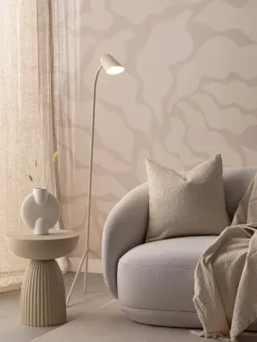 Papier Peint Panoramique Beige avec des Formes Abstraites Ondulées