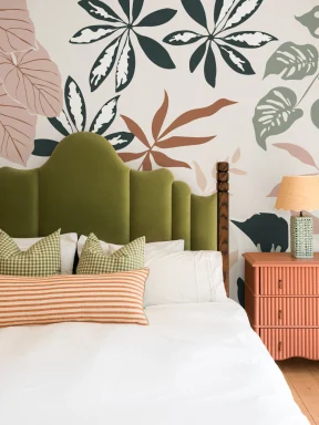 Mural de papel de parede neutro e verde de plantas botânicas modernas