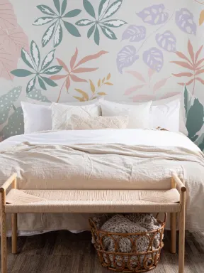 Pastel Colorful Modern Botanical Plants Wallpaper Mural