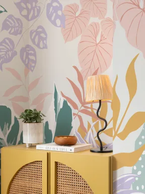 Papier Peint Botanique Panoramique avec Plantes en Tons Pastel