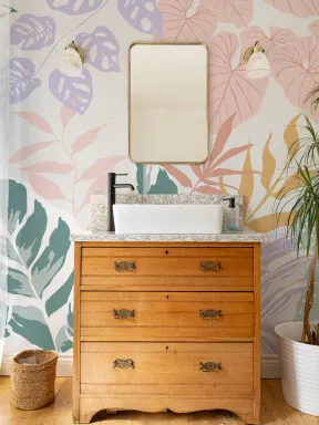 Pastel Colorful Modern Botanical Plants Wallpaper Mural