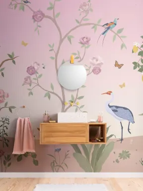 Pink Chinoiserie Floral Spring Garden Wall Mural