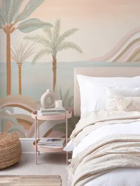 Mural de paisagem tropical em pastel