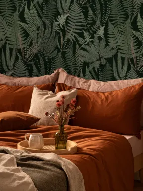 Papier Peint Fougère Vert Foncé et Vintage à Motifs Répétés