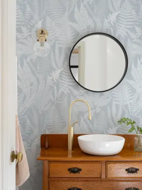 Light Blue Vintage Fern Illustrations Repeat Pattern Wallpaper