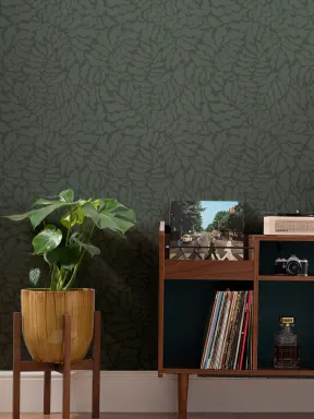 Dark Green Abstract Botanical Repeat Pattern Wallpaper