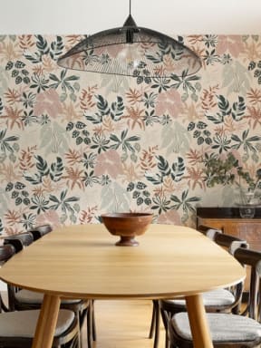 Neutral and Green Modern Botanical Plants Repeat Pattern Wallpaper