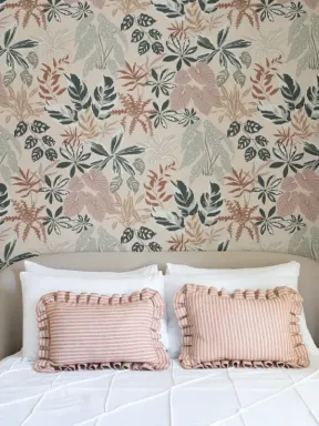 Papier Peint Botanique Neutre et Vert à Motifs de Plantes