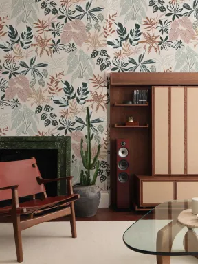 Papier Peint Botanique Neutre et Vert à Motifs de Plantes
