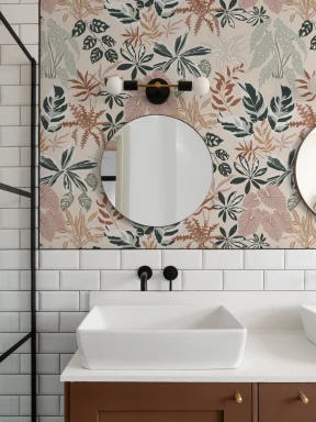 Papier Peint Botanique Neutre et Vert à Motifs de Plantes