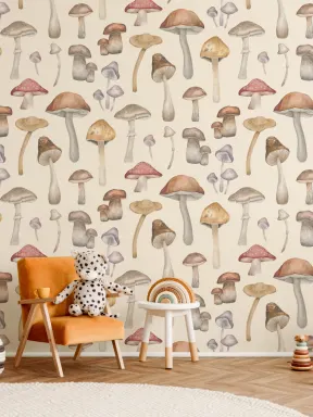 Papier Peint Motif Champignons à l’Aquarelle