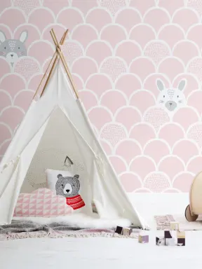 Kids Pink Pop Up Rabbits Wallpaper Mural
