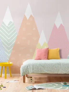 Mural Papel Pintado Montañas Pastel Estampadas para Niños