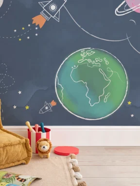 Kids Cartoon Space Rocket Wallpaper Mural