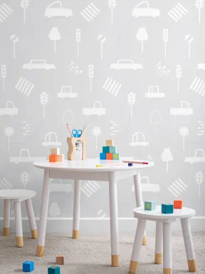 Papel Pintado Tráfico de Coches Gris y Blanco
