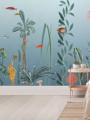 Blue Fish & Seaweed Underwater Mural