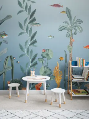 Murale sous-marine poissons bleus et algues