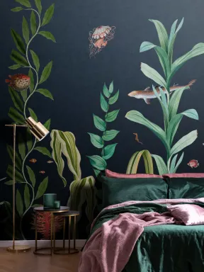 Navy Fish & Seaweed Underwater Mural