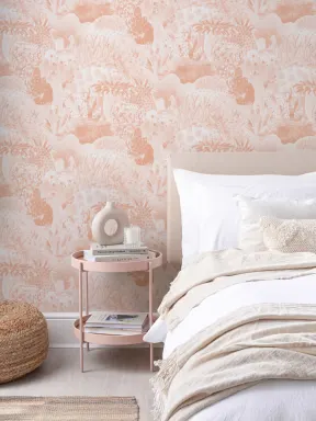 Peach Vintage Illustrations Marine Life Wallpaper