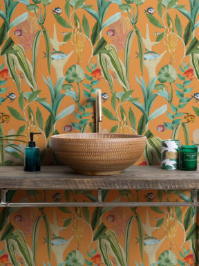 Orange Fish & Plants Coastal Wallpaper