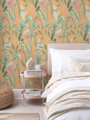 Orange Fish & Plants Coastal Wallpaper