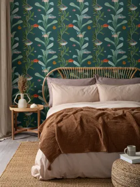 Teal Fish & Seaweed Coastal Wallpaper