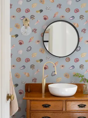Blue Seashell Pattern Coastal Mural For Tranquil Spaces
