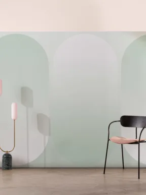 Grünes Ombré-Wandbild mit futuristischen Pillenformen