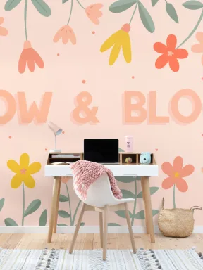 Fototapete Pinkes Blumenmotiv mit Inspirierendem Spruch