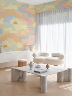 Papier peint panoramique "Cosmic Skyway Peach" d'Elizabeth Olwen