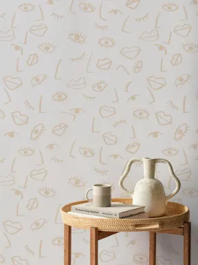 Papier Peint Panoramique Effet Visage Beige