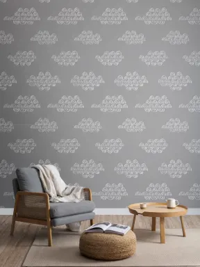 Gray Japanese Clouds Repeat Pattern Wallpaper