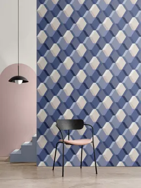 Papier Peint 3D avec Motif Imitation Carrelage Bleu et Blanc