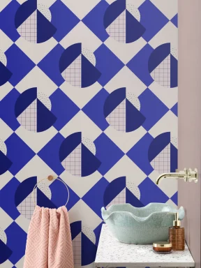 Memphis Blue & Pink Geometric Repeat Pattern Wallpaper