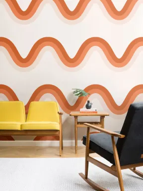 Papier Peint des Années 70 avec Vagues Orange