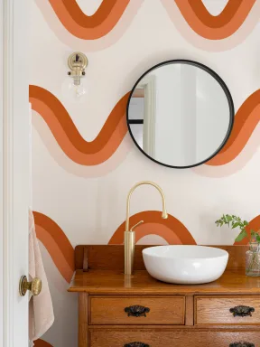 Terracotta Orange 70’s Retro Waves Repeat Pattern Wallpaper
