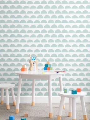 Blue Half Moon Repeat Pattern Wallpaper
