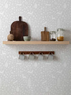 Papier Peint Motifs Populaires Scandinaves de Fête Gris