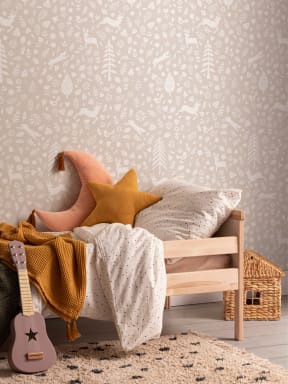 Papier Peint Motifs Populaires Scandinaves de Fête Beige