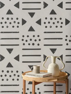 Black & Neutral Tribal Canvas Wallpaper Mural