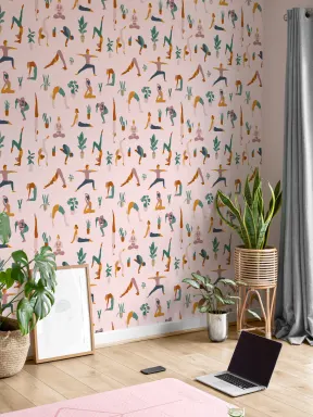 Yoga Poses & Plants Wallpaper Mural