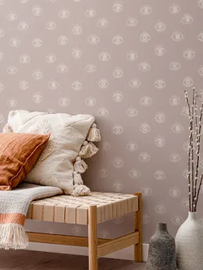 Neutral Pink Eyes Boho Repeat Pattern Wallpaper
